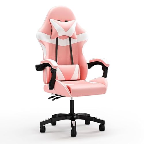 Gaming Stuhl, Ergonomische Computerstühle Racing Bürostühle Sessel, hohe Rückenlehne, Höhenverstellbar Liegestuhl Schreibtischstuhl 150kg Belastbarkeit (weiß & rosa) von Benessit