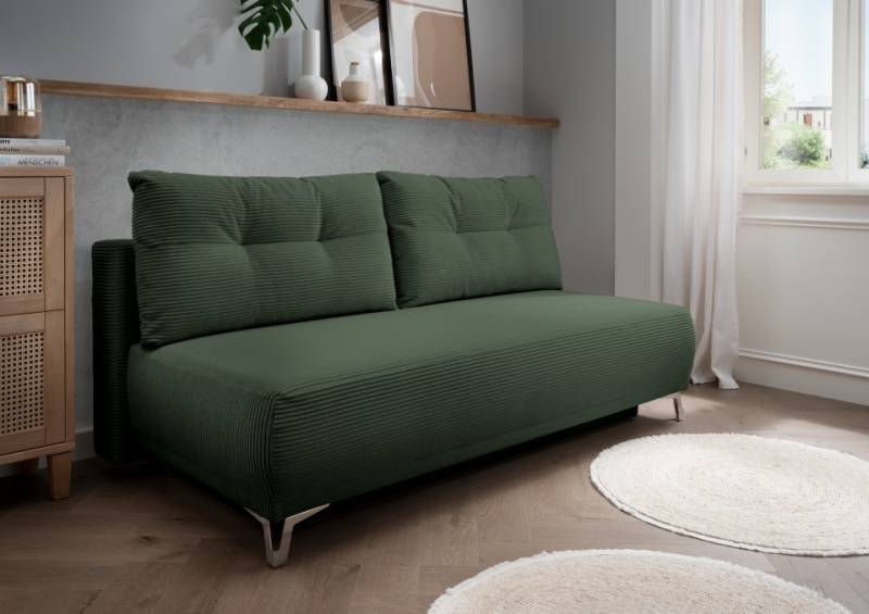 Benformato Ari Sofa mit Schlaffunktion und Bettkasten in Breitcord – Verfügbar in Beige, Silber, Moosgrün von Benformato