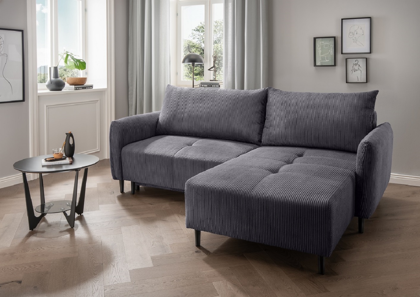 Ecksofa Mara in Cord - Schlaffunktion und Bettkasten – Benformato Ecksofa Mara in Cord - Schlaffunktion und Bettkasten – Benformato von Benformato