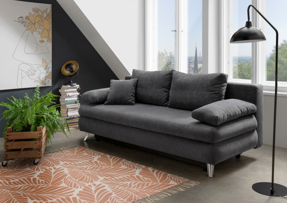 Sofa Altona von Benformato mit Schlaffunktion & Bettkasten Miktofaser Mango von Benformato