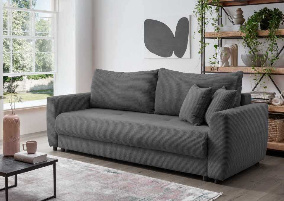 Sofa Elia von Benformato mit Schlaffunktion & Bettkasten, Breitcord, w?hlbar in 3 Farben von Benformato