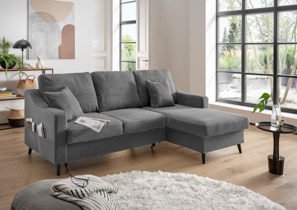 Sofa Valentina von Benformato: Elegantes Breitcord-Sofa mit Schlaffunktion, Bettkasten und Flexibler Recamiere ? In drei stilvollen Farben erh?ltlich von Benformato