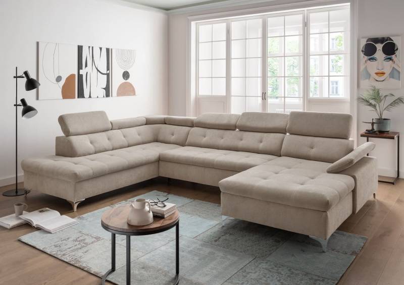 Wohnlandschaft Bardella mit Schlaffunktion und Bettkasten - beige-taupe - Benformato von Benformato