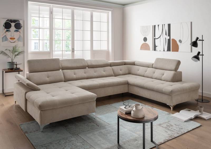 Wohnlandschaft Bardella mit Schlaffunktion und Bettkasten - beige-taupe - Benformato von Benformato