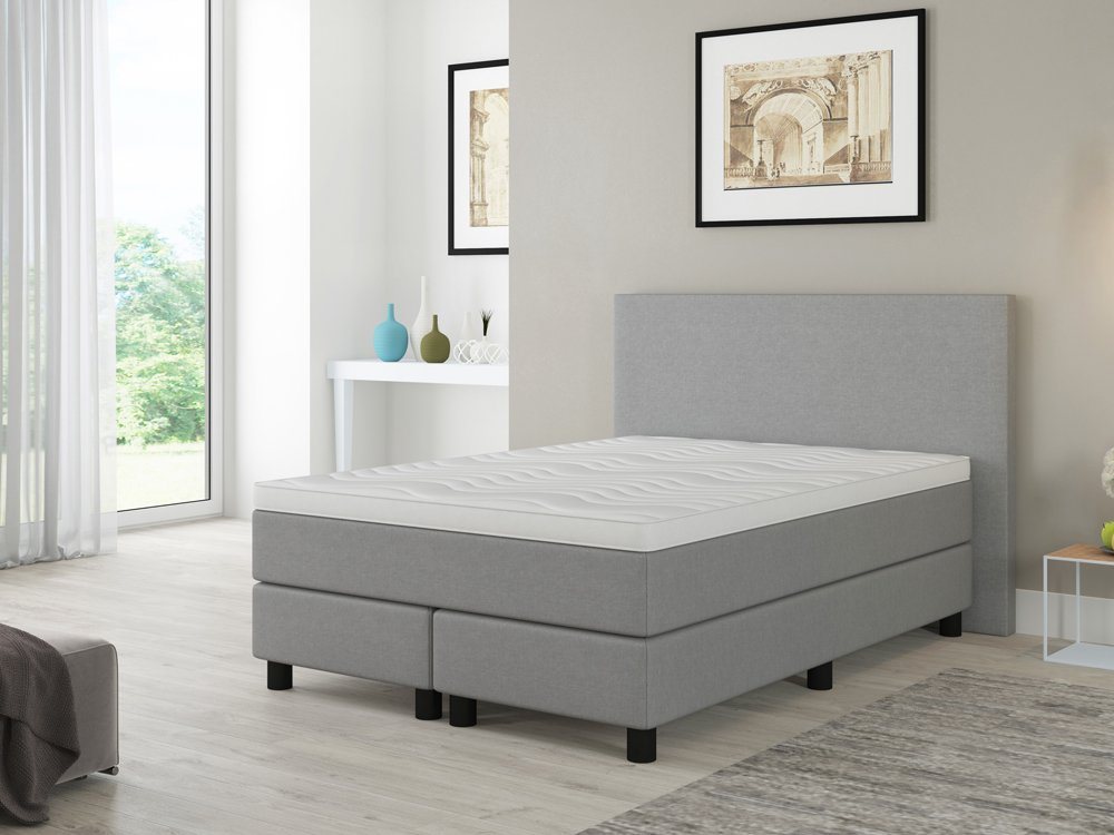 Bengus Boxspringbetten Boxspringbett Boxspringbett FLORENZ 140x200cm inklusive Topper, Boxspringbett, gutem Liegekomfort 7 Zonen Taschenfederkernmatratzen von Bengus Boxspringbetten