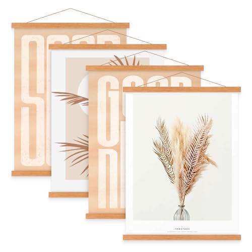 Benjia 4 Set Magnetisch Posterschiene, Magnet Magnetische A1 61x91.5 Posterrahmen Holz Posterleiste Posterhänger für drucken Kunstwerk (61cm, Teakholz, 4 Packungen) von Benjia