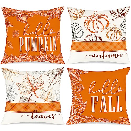 Benjia 4 Stück Kissenbezug Herbst Kissenhülle 50x50 cm, Kürbis Truck Sonnenblumen Herbst Kissen Dekorative Herbstkissen für Thanksgiving Halloween Bettwäsche Sofa Decorations Orange 50 x 50 cm von Benjia