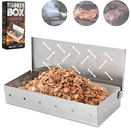 Räucherbox Gasgrill,Räucherbox für Grill, Holzspäne – Smoker Grill Zubehör – Holzkohle & Gas Grill Fleisch Räuchern mit Klappdeckel – Bestes Grillzubehör & Utensilien Geschenk für Papa von BenkerEsti