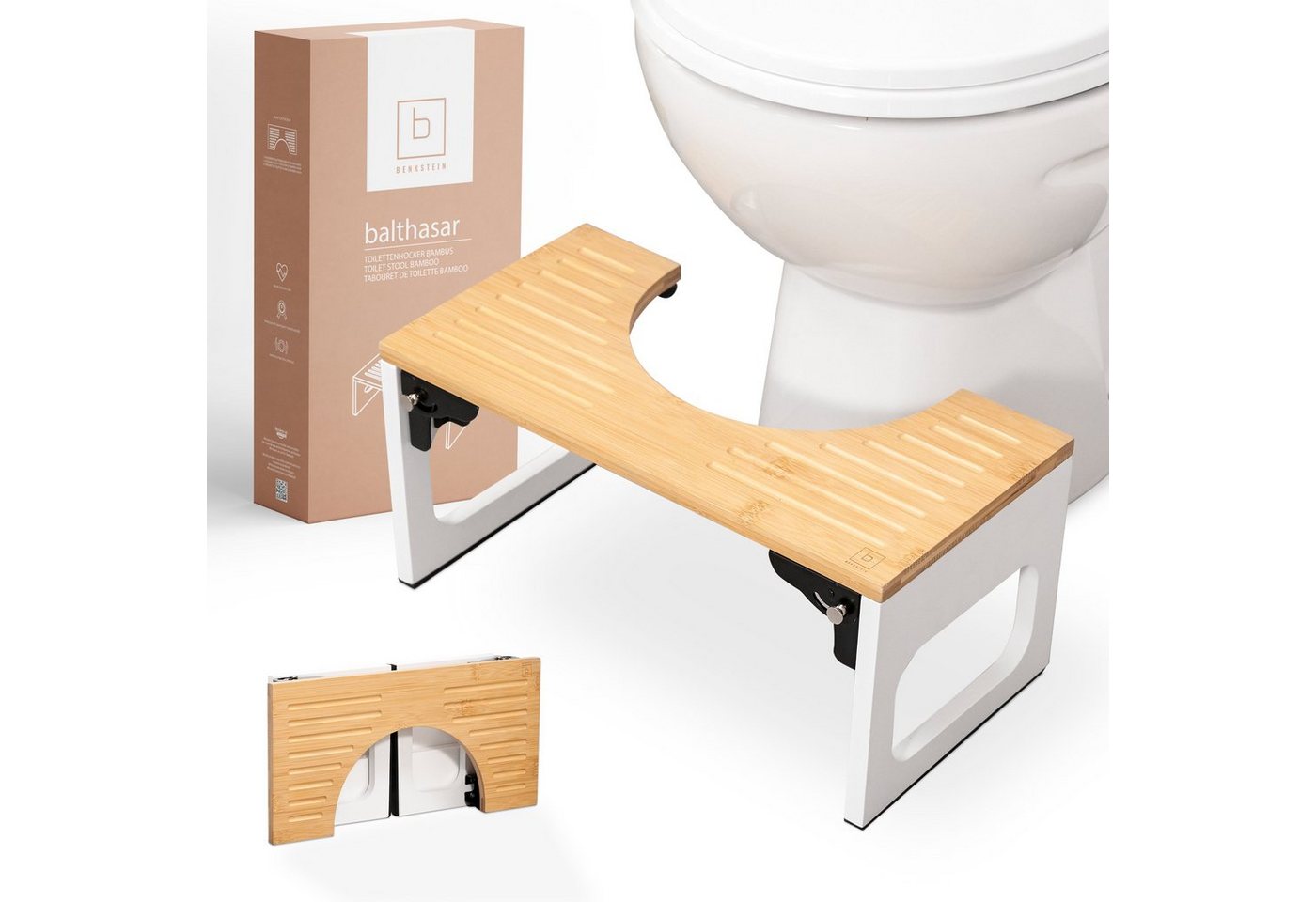 Benkstein Badhocker Toilettenhocker - Klo Hocker aus Holz Faltbar (Badezimmerhocker faltbar), - Toilettenhocker aus Bambus von Benkstein