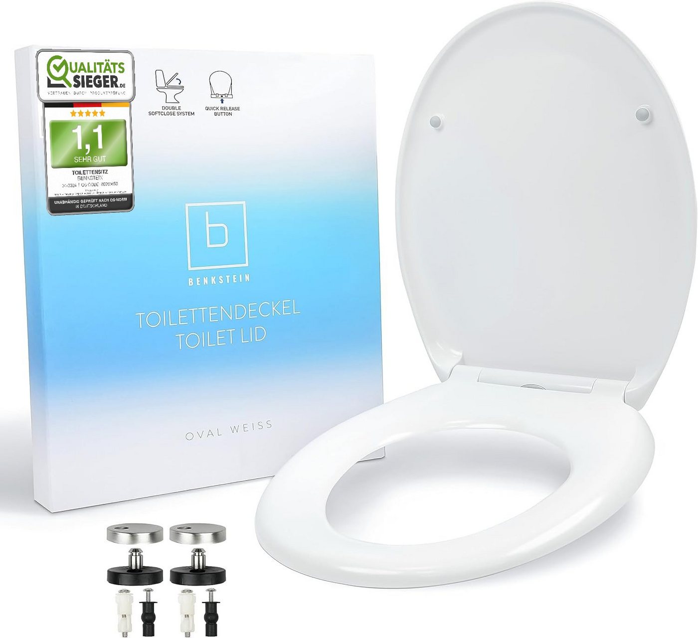 Benkstein WC-Sitz Premium Klodeckel antibakteriell- WC Deckel 2x Quick-Release, Toilettendeckel WC Sitz mit Quick-Release-Funktion und Soft close von Benkstein