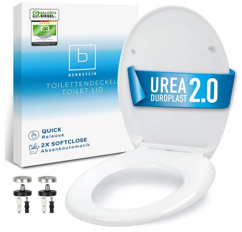 Benkstein WC-Sitz Premium Toilettendeckel antibakteriell oval weiß, Duroplast Klodeckel mit Quick-Release-Funktion und Absenkautomatik von Benkstein