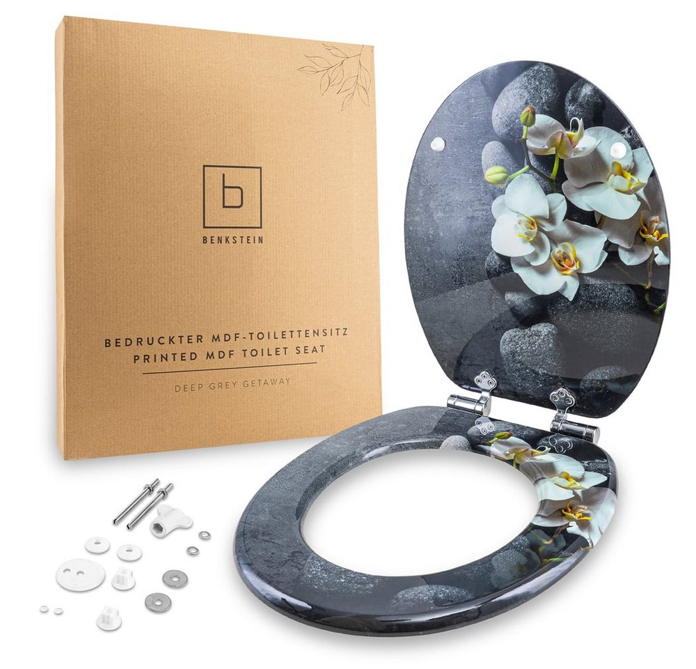 Benkstein WC-Sitz Premium WC-Deckel antibakteriell, bedruckter Deckel, Duroplast Klodeckel mit Quick-Release-Funktion und Absenkautomatik von Benkstein