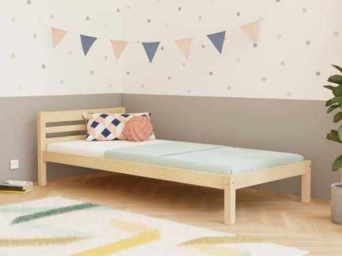 Benlemi Hohes Kinder-Einzelbett NODY mit Kopfteil 80x190 cm Ziegel von Benlemi