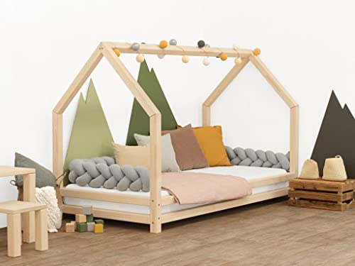 Benlemi Kinderbett Funny | in Form eines Hauses | aus Holz | 80x200 cm (Transparente Wachslasur matt) von Benlemi