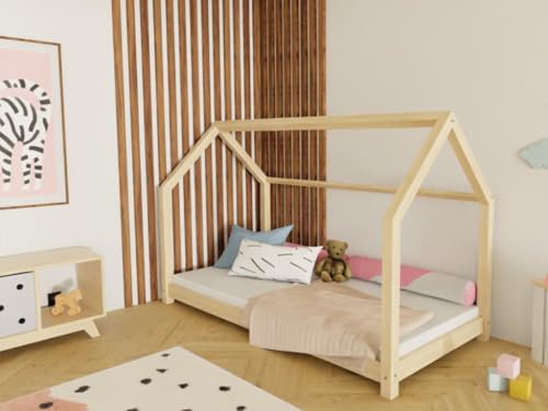 Benlemi Kinderbett TERY | in Form eines Hauses | aus Holz | 80x160 cm (Ungestrichen) von Benlemi