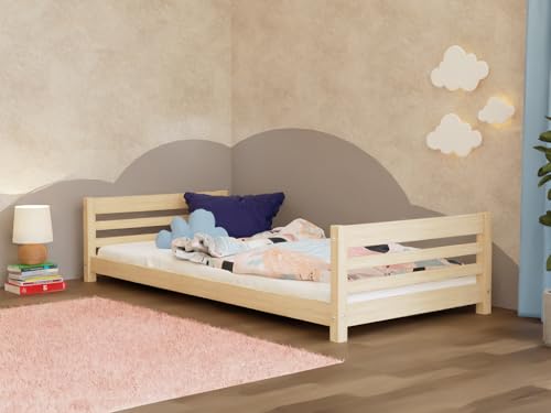 Benlemi Niedriges Kinder-Einzelbett aus Holz Boby mit Zwei Kopfteilen 90x160 cm Transparente Matte Wachslasur Benlemi Niedriges Kinder-Einzelbett aus Holz Boby mit Zwei Kopfteilen 90x160 cm Transparente Matte Wachslasur von Benlemi