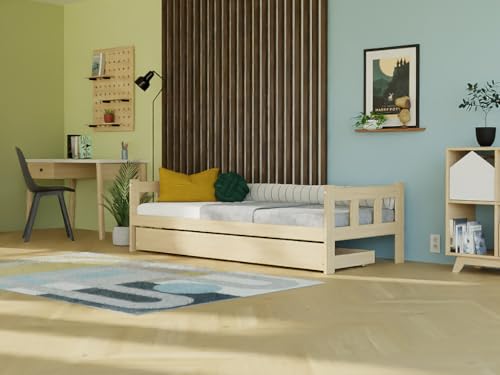 Einzelbett mit Kopfteilen Fence 2-in-1 aus Holz mit Aufbewahrungsschublade 80x200 cm Ziegel Einzelbett mit Kopfteilen Fence 2-in-1 aus Holz mit Aufbewahrungsschublade 80x200 cm Ziegel von Benlemi