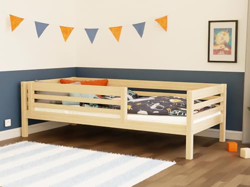 Hohes Kinderholzbett TULY mit Barriere 120x190 cm Ziegel, Mit offenem Eingang von Benlemi