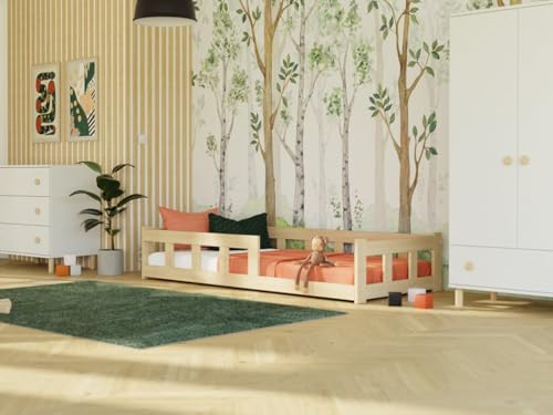 Niedriges Einzelbett Fence 4-in-1 mit Barriere 80x180 cm Ziegel, Mit offenem Eingang Niedriges Einzelbett Fence 4-in-1 mit Barriere 80x180 cm Ziegel, Mit offenem Eingang von Benlemi