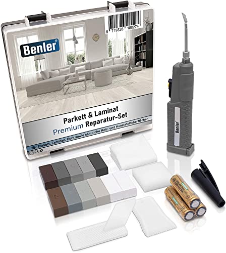 BENLER® NEU! - Holz Reparaturset Grau für Laminat Parkett und PVC Vinylboden- Holzkitt Hartwachs Reparatur Kit - Holzreparaturkit Ausbesserungsset mit Holzspachtelmasse von Benler