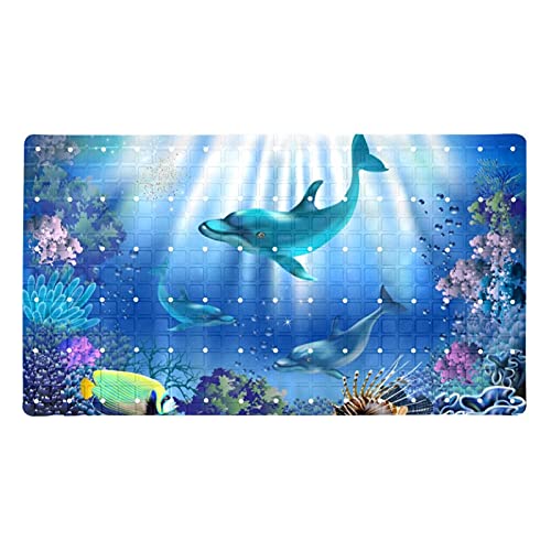 Underwater World Delphins Badewannenmatte, rutschfeste Duschmatten für den Boden mit Saugnäpfen, Abflusslöchern, PVC, waschbar, 39 x 70 cm von Bennigiry