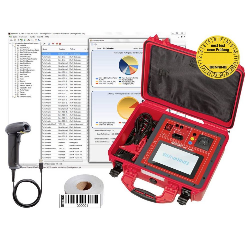 Benning Multimeter Gerätetester-Set zur Prüfung elektrischer, mit Farb-Touchscreen, inkl. Koffer von Benning