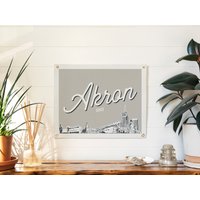 Akron, Ohio Filz Poster Banner | Akron Zeichen. Stadt Skyline Wand Kunstdruck Geschenkidee. Vintage Linie Zeichnung Wimpel Wohnkultur. Handarbeit von BenoitsDesignCo