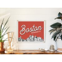Boston, Massachusetts Filz Poster Banner | Wand-Kunstdruckschild Mit Skyline Der Stadt. Wimpel-Wimpel-Wohndekoration Im Vintage-Stil Linienzeichnung von BenoitsDesignCo