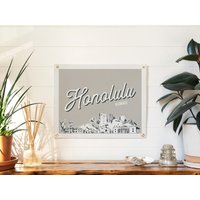 Honolulu, Hawaii Filz Poster Banner | City Skyline Wand Kunst Druck Schild. Vintage Stil Stadt Linie Zeichnung Wimpel Wohnkultur. Handmade Geschenk von BenoitsDesignCo