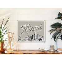 Miami, Florida Filz Poster Banner | Stadt Skyline Wand Kunstdruck Schild. Vintage Stil Linie Zeichnung Wimpel Wohnkultur. Handgemachte Geschenkidee von BenoitsDesignCo