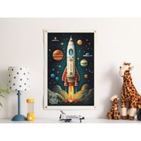 Personalisierte Name Space Rocket Filzposter | Benutzerdefinierte Vintage-stil Banner, Kinderzimmer Dekor, Wand Kunst, Jungen & Mädchen Wohnkultur von BenoitsDesignCo