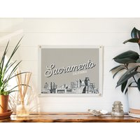 Sacramento, Kalifornien Filz Poster Banner | Stadt Skyline Wand Kunstdruck Schild. Vintage Linie Zeichnung Wimpel Wohnkultur. Handgemachtes Geschenk von BenoitsDesignCo