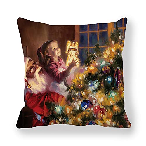 Benoon 1 x Kissenbezug, Weihnachtsmotiv, Weihnachtsmann, Schneemann, quadratisch, Polyester, Pfirsichhaut für Zuhause 3 von Benoon