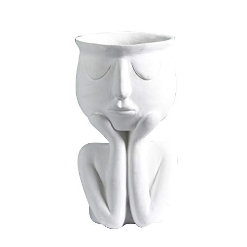 Benoon Kreative Vase, menschliches Gesicht aus Keramik, Heimpflanzen, Blumentopf, Vase, Übertopf, Tischdekoration, Weiß von Benoon
