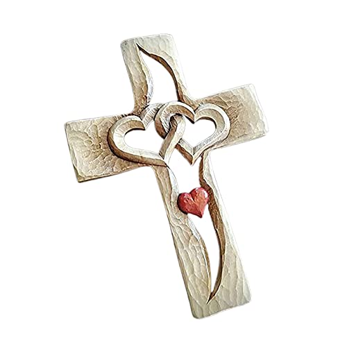 Benoon WanddekorationLove Kreuz, antikes geschnitztes Holz, ineinander verschlungene Herzen, zartes Kreuz, Heimdekoration – Holzfarbe von Benoon