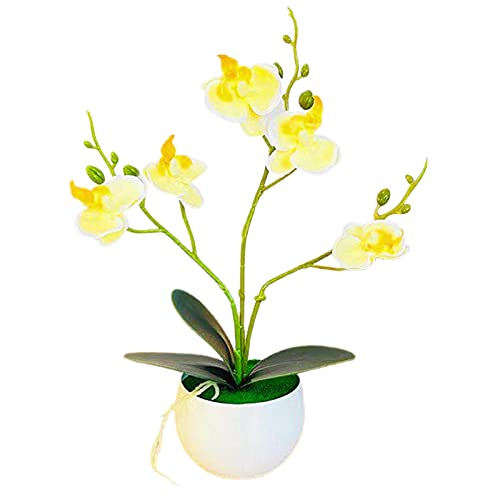 Home Garden Beliebte Dekoration 1 Set Künstliche Topfpflanze Anti-Verformung Anti-Verblassen Kunstseide Blume Realistisch Auffällige Schmetterling Orchidee Blume Bonsai für Party - Gelb von Benoon