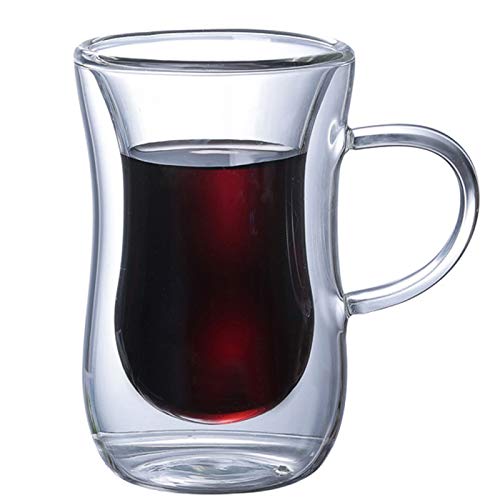 Kaffeetasse, Getränkeflaschen, Reisebecher, 80 ml, transparent, doppelwandig, wärmeisoliert, Glasbecher, Kaffee, Tee, Milch, Behälter – transparent ohne Griff von Benoon