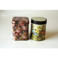 2 Teedosen Asia Motiv Metall Japan China Vintage Old Tea Cans, Boxes von BensGermanVintage