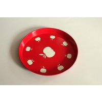 Flower Power Metall Tablett Rot/Weiß Vintage Aus Den 1970Ern - Pop Art Round Metal Serving Tray With Apple Decor von BensGermanVintage