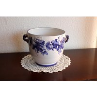 Schöner Blumentopf Keramik Blau/Weiß, Übertopf Made in Italy - Gemarkt, Vintage, Mid Century, Ceramic Planter von BensGermanVintage