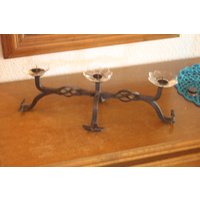 Schwerer Kerzenständer 3-Armig, Handgefertigt Schmiedeeisen Glas Kerzenhalter Vintage Mid Century - Handmade Candle Holder Wrought Iron Schwerer Kerzenständer 3-Armig, Handgefertigt Schmiedeeisen Glas Kerzenhalter Vintage Mid Century - Handmade Candle Holder Wrought Iron von BensGermanVintage