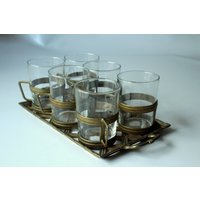Tolles Set Mit 6 Teetassen Messing-Glas Auf Einem Messingtablett Vintage Mid Century - Groggläser Aus Den 1970Ern Tolles Set Mit 6 Teetassen Messing-Glas Auf Einem Messingtablett Vintage Mid Century - Groggläser Aus Den 1970Ern von BensGermanVintage