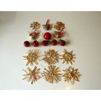 Vintage 8 Strohsterne + 6 Äpfel 3 Herzen Christbaumanhänger - Weihnachtsdekoration Tannenbaumschmuck Alt Weihnachtsbaum Ornaments von BensGermanVintage