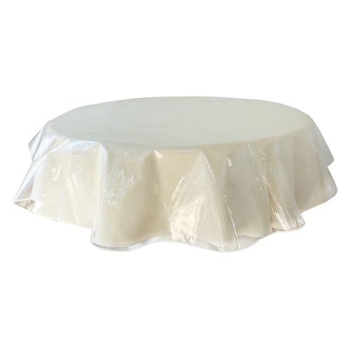 Benson Mills Strapazierfähiger, transparenter Kunststoff, 100% wasserdicht, Vinyl-Tischdecke, öldicht, abwischbar, Tischdecke für Esstische, Partys und Schulprojekte (152,4 cm, rund) von Benson Mills