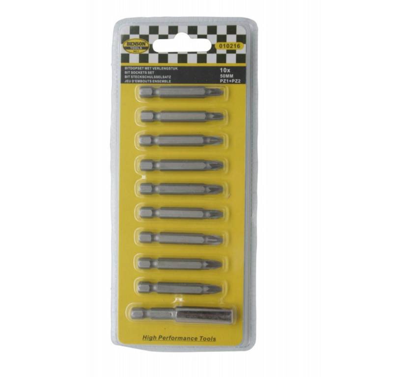 Benson Tools Bit-Set Bits Set 10 Stück 50mm pz1 + pz2 mit Verlängerung von Benson Tools