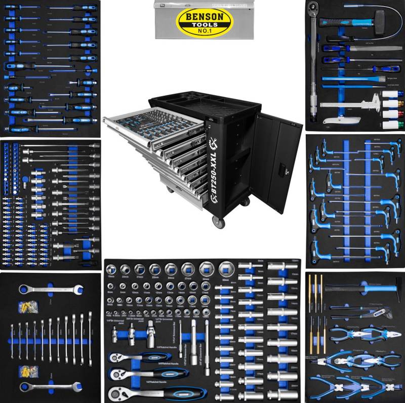 Benson Tools Werkstattwagen XXXL Werkzeugwagen Premium gefüllt Werkstattwagen 8 Schubladen von Benson Tools