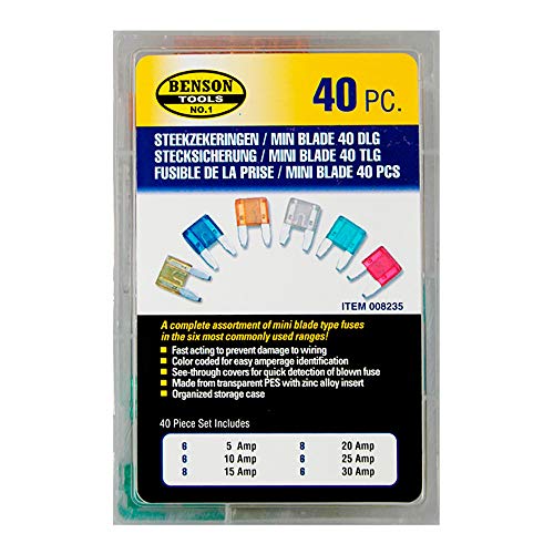 Lock Set Mini 40-teilig mit 5-30A Stecksicherung Flachsicherung Sortiment von Benson Tools