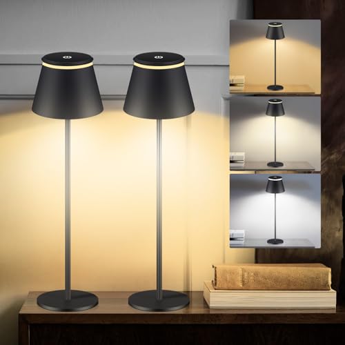 Benss 2 StüCk Led Tischlampe Kabellos, Dimmbare 4000Mah Mit USB-C Aufladbar，Touch&Fernbedienung Lampe, IP54 Wasserdichte Tischleuchte, Outdoor Tischlampen, Nachttischlampe, Camping, Garten, Schwarz von Benss