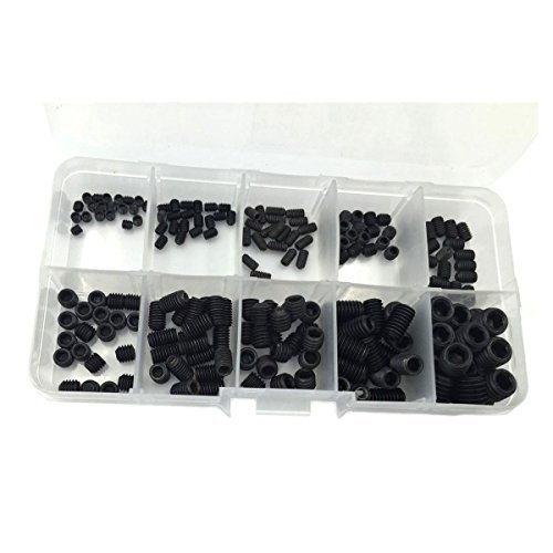 Benssey 200 STÜCKE M3 M5 M6 M8 Innensechskant Sechskant Madenschraubensatz Sortiment Kit (Schwarz Alloy Steel) von Benssey