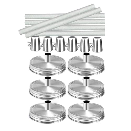 Benssey Einmachglas-Tischfackel-Set, 6er-Packung mit Deckeln mit Normaler Öffnung, Dochten und Kappen, Öllampen für Den Außenbereich Als Dekoration für Terrasse und Garten von Benssey
